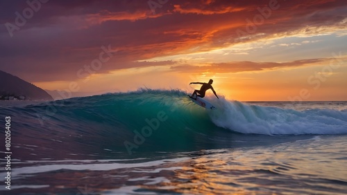 Surfing ocean wave at sunset © ASGraphicsB24