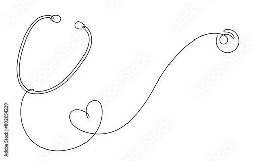 continuous line drawing of stethoscope and heart shape medical health care concept