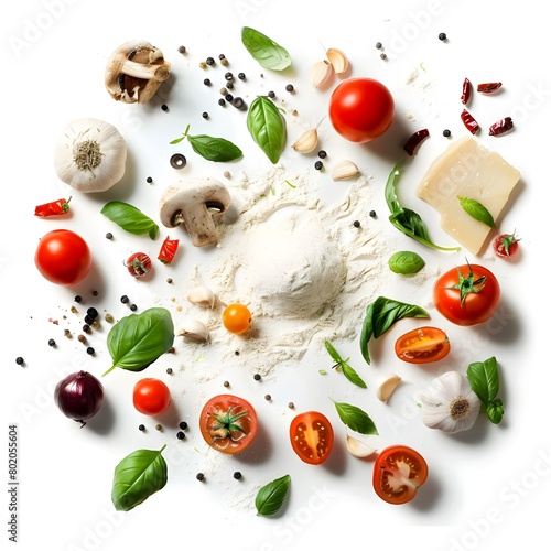 Ingredients of pizza on white background, © Feroz