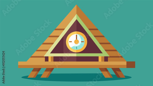 A wooden triangle with a large bold clock face in the center p on the sauna bench for easy visibility and to add a touch of traditional charm..