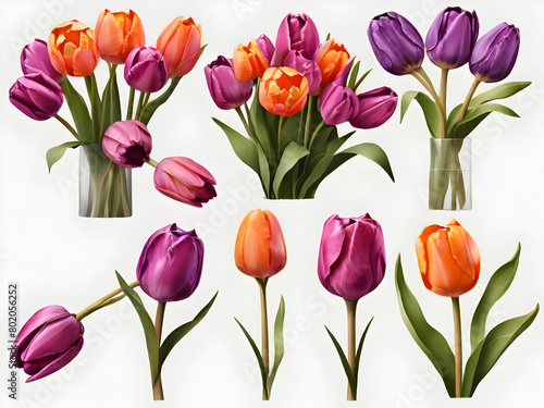 tulips isolated on white isolated  flowers  red  pink  nature  Ai generated 