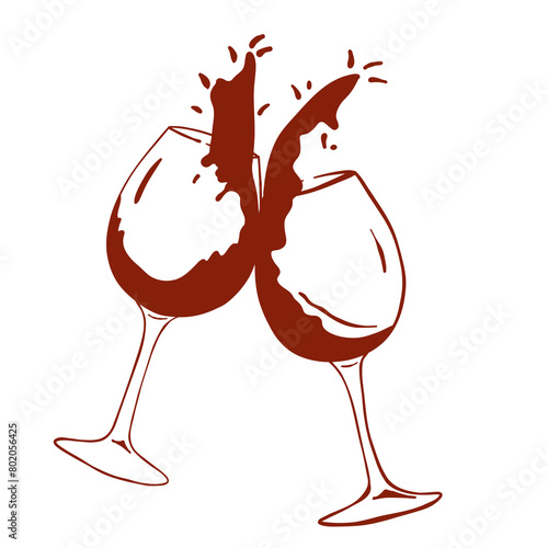 illustrations of hand-drawing doodle in red wine fit for engagement wedding invitation with y2k aesthetic fun vibes