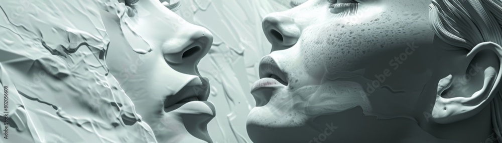 Fototapeta premium Surreal digital art of multiple translucent faces in monochrome, concept of emotions and human expressions