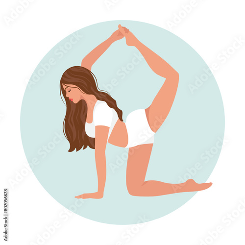 Beautiful girl with long hair doing yoga