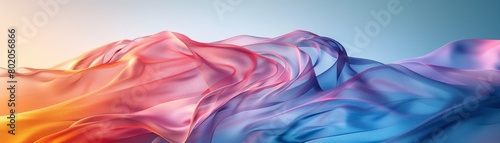 Flowing multicolored fabric creating a dynamic wave, concept of motion and fluidity in design photo