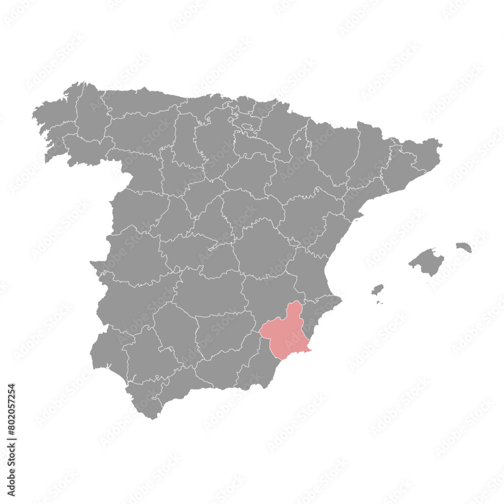 Map of the Region of Murcia, administrative division of Spain. Vector illustration.