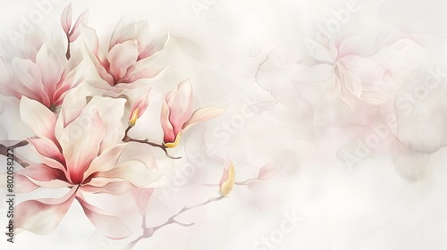 Serene Magnolia Watercolor Blossoms Flowing Across Blank Background