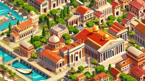 This is a parallax background of a cartoon cityscape of Ancient Rome. There are separate modern layers for the Capitol, basilica, Castrum, Medicorum, Harbor, Roman Amphitheater, forum, taberna and photo