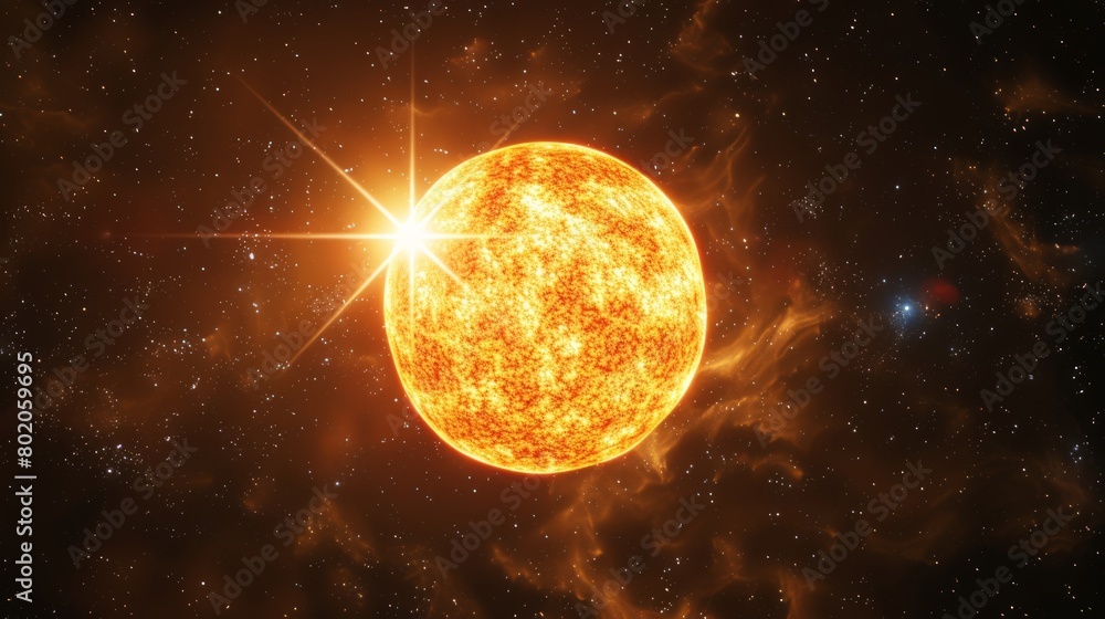 Lonely yellow star in deep space. Sun-like star isolated on black background