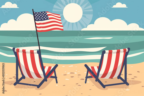 Memorial day and Independence day concept. The American flag against the seaside. Generative AI.