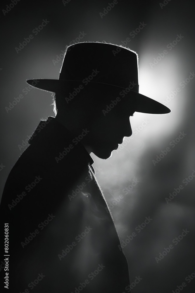 A man wearing a hat is standing in the dark