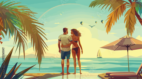 Happy young couple at sea resort Vectot style vector