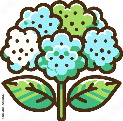 A simple illustration of a flower in outline, colored in blue and green.