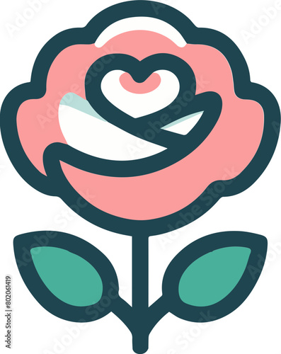 Pink rose icon. Vector illustration of a pink rose flower.