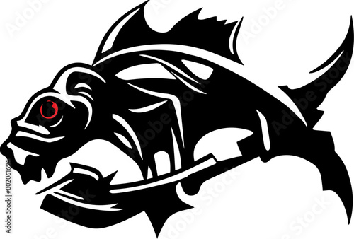 The image is a black and red fish with its mouth open and a hook in its mouth. The fish is surrounded by a red circle with the words "candidate.safety_ratings" written inside.