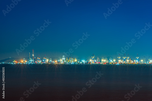 Night view of Laem Chabang Port background. photo
