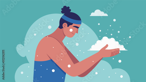 A person gently rubs snow over their arms using it as a natural exfoliant and coolant after a session in the sauna..
