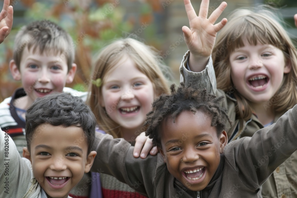 Group of happy children smiling and showing ok sign with their hands. Group of happy children smiling and showing ok sign with their hands.