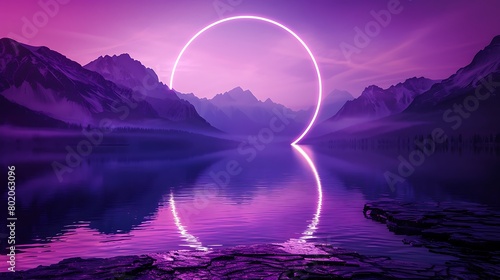 Ethereal Eerie Glow  A Purple Light Ring Floats on a Mountain Lake at Night