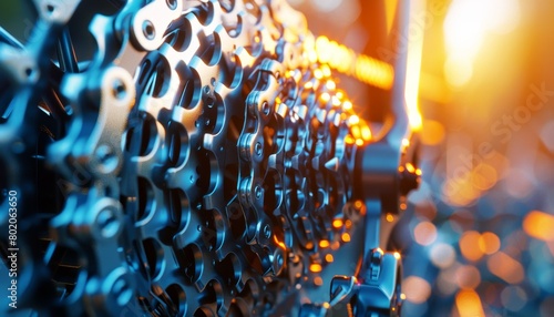 Detailed bicycle chain and gears, highlighting mechanical components   summer olympics sport concept photo