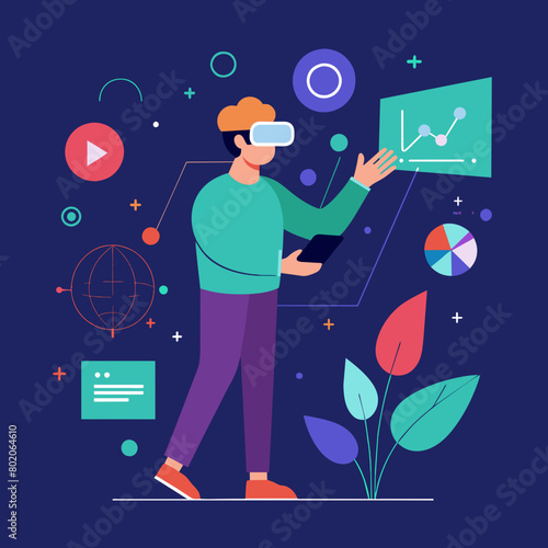 Person Studying Virtual Reality Vector Illustration