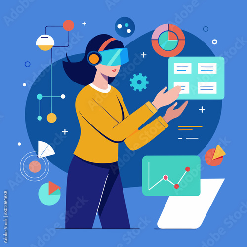 Young Woman Studying Virtual Reality Vector illustration