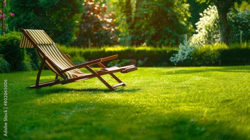 Sunset Relaxation in a Peaceful Garden with a Lounge Chair. Generative ai Sunset Relaxation in a Peaceful Garden with a Lounge Chair. Generative ai