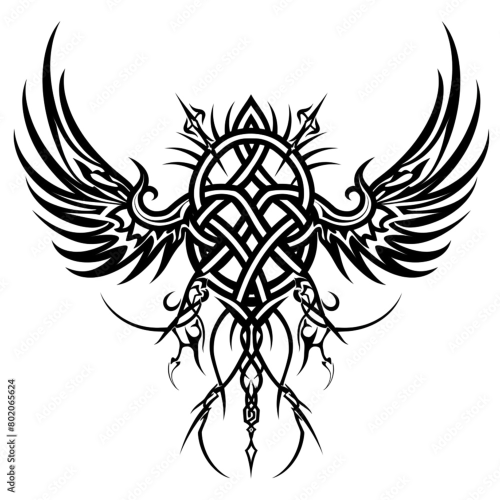 Tribal dragon tattoo,  design for t-shirt, POD, art concept, tattoo art