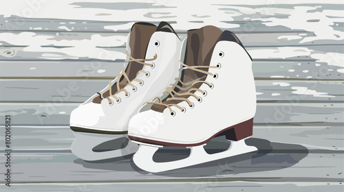 Ice skates on grey wooden background Vector style vector