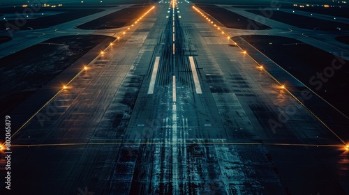 Airport Runway at Night with Perfect Focus Generative AI photo