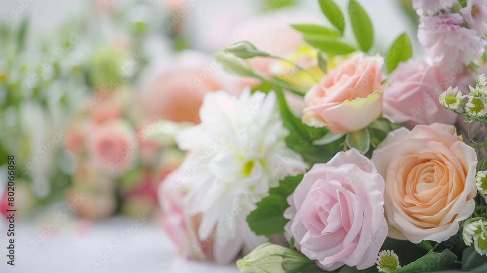 beautiful fresh spring flowers of delicate colors on a white table beautiful fresh spring flowers of delicate colors on a white table