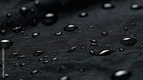 Textured Black Fabric with Water Droplets. Generative ai