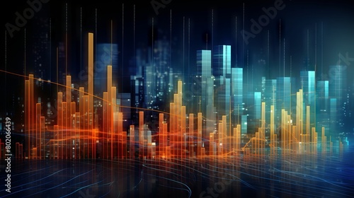 Dynamic financial landscape: panoramic abstract backdrop reflecting stock market trends and indicators