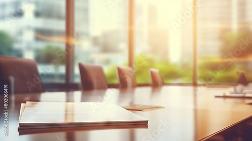 Empty business office interior with blurred bokeh background - professional workspace with ample copy space  ideal for business concepts  presentations  and web design  