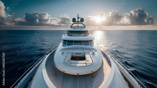 Yacht deck symbolizes success and rewards of hard work in luxury setting . Concept Luxury Yachting, Hard Work Pays Off, Success Symbol, Rewards of Effort, Exclusive Lifestyle photo