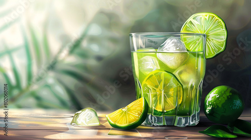 Classic Gimlet Cocktail with Lime, Digital Vector Illustration
 photo