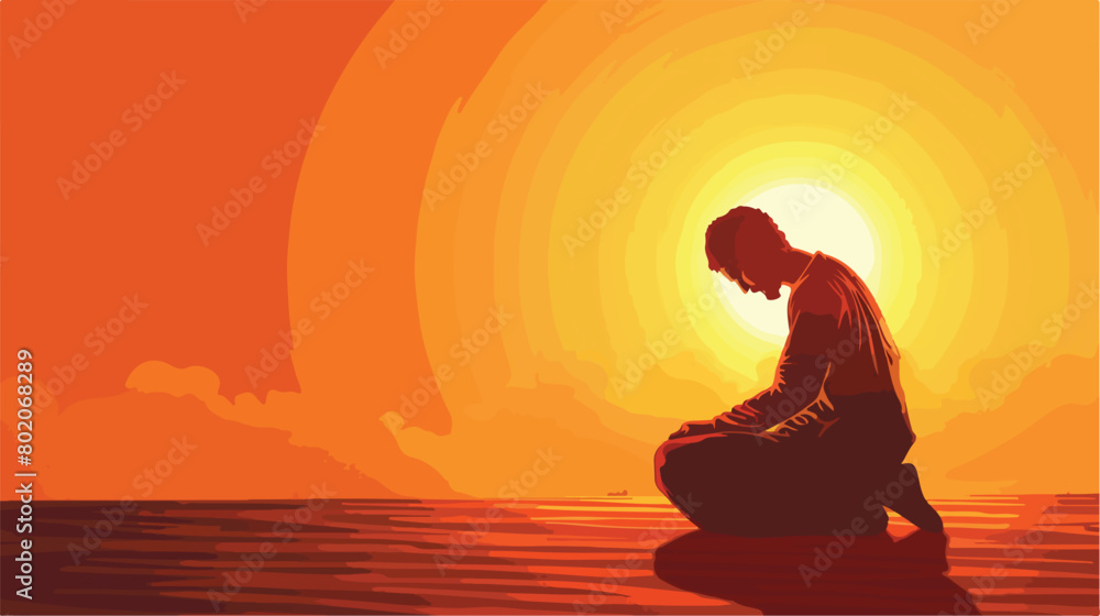Illustration religious person kneeling in prayer 