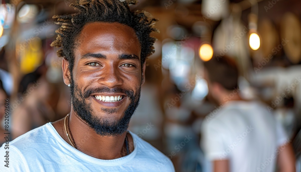 Obraz premium Cheerful male volunteers smiling on camera