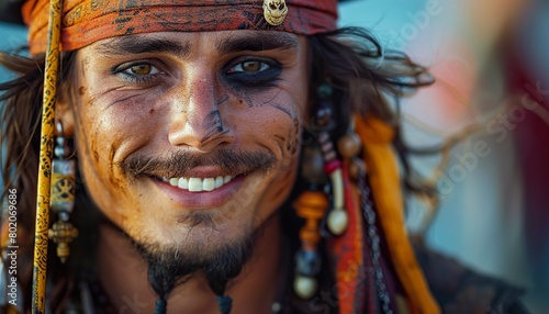 Cheerful man in pirate costume