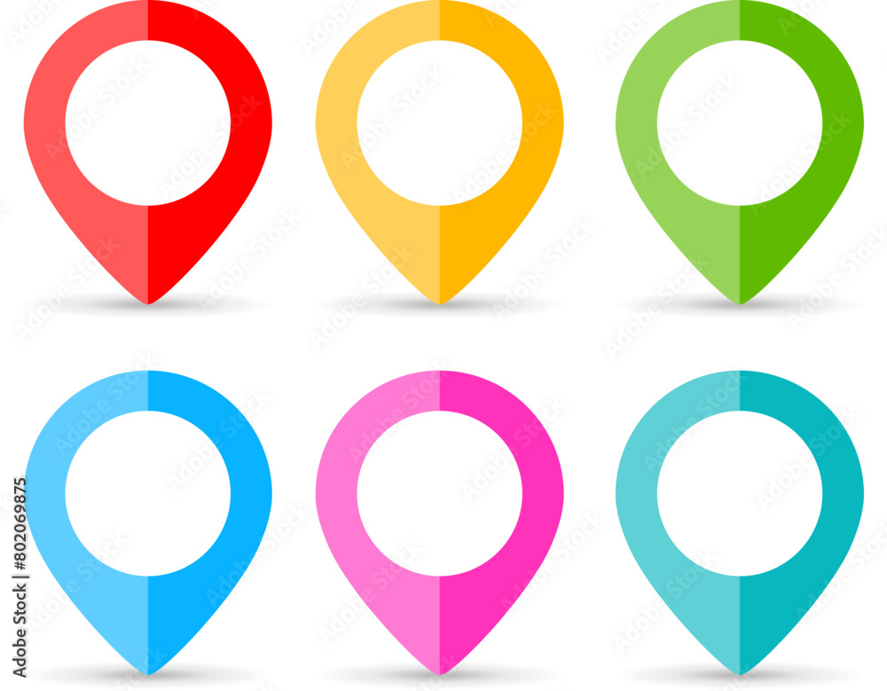 Location vector markers, map pin buttons set