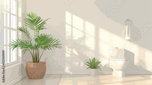 Interior of light restroom with toilet bowl and wick