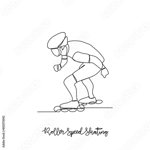 One continuous line drawing of Roller Speed Skating sports vector illustration. Roller Speed Skating sports design in simple linear continuous style vector concept. Sports themes design for your asset