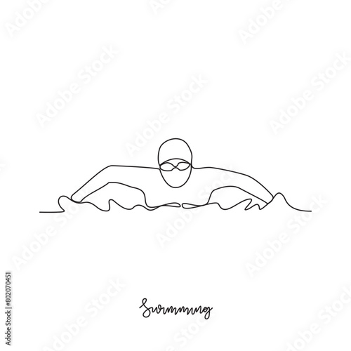 One continuous line drawing of Swimming sports vector illustration. Swimming sports design in simple linear continuous style vector concept. Sports themes design for your asset design illustration.