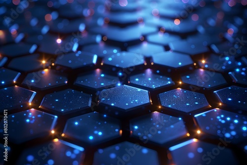 Glowing Hexagonal Network of Futuristic Digital Patterns and Luminous Connections