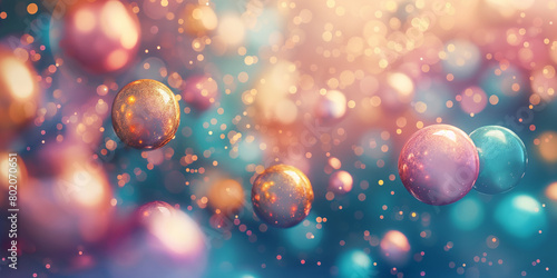 Pink und blaue Luftballons mit Kugeln zu Weihnachten Jubiläum und Geburtstag im schönen Gold Bokeh dekoriert Querformat für Banner  photo