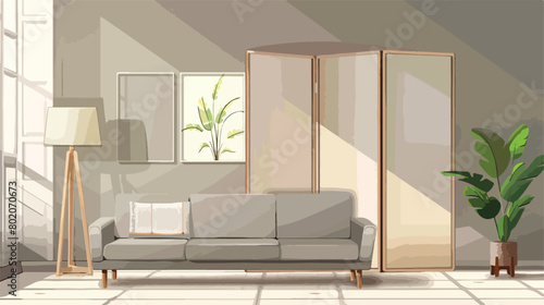 Interior of modern living room with folding screen style