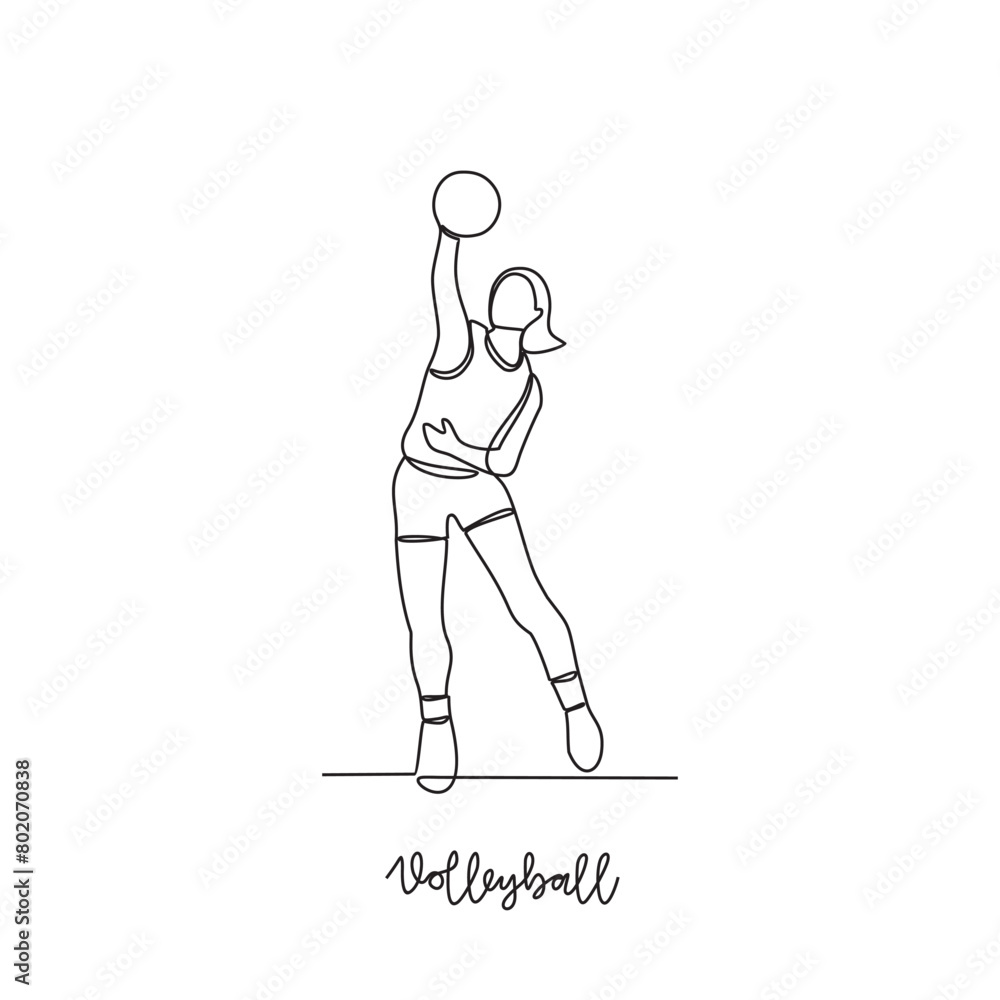 One continuous line drawing of Volleyball sports vector illustration. Volleyball sports design in simple linear continuous style vector concept. Sports themes design for your asset design vector. One continuous line drawing of Volleyball sports vector illustration. Volleyball sports design in simple linear continuous style vector concept. Sports themes design for your asset design vector.