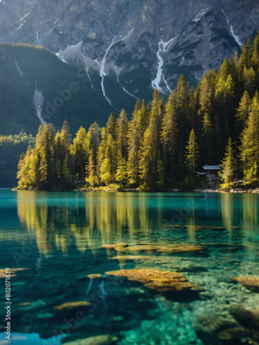 Alpine Island Paradise, Gleaming Trees Surrounded by the Radiant Waters of Eibsee Lake.