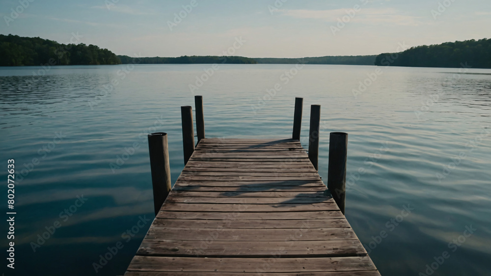 Dock Amidst Tranquil Waters: A Serene Perspective, ai generated