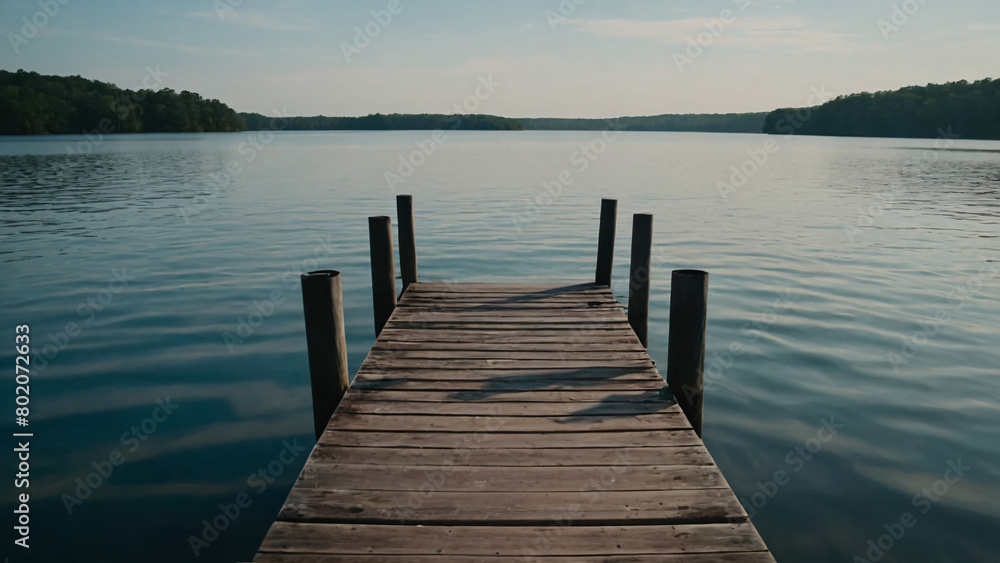 Fototapeta premium Dock Amidst Tranquil Waters: A Serene Perspective, ai generated